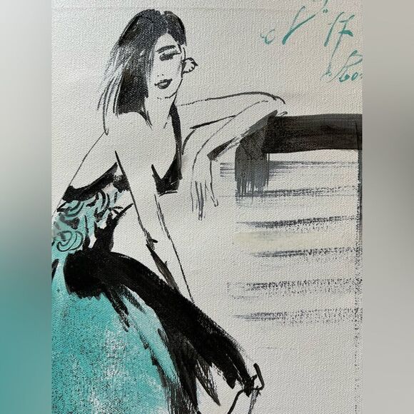 Anna Dusza Fashionista Wall Print on Canvas - Blue Black and White - Picture 2 of 3